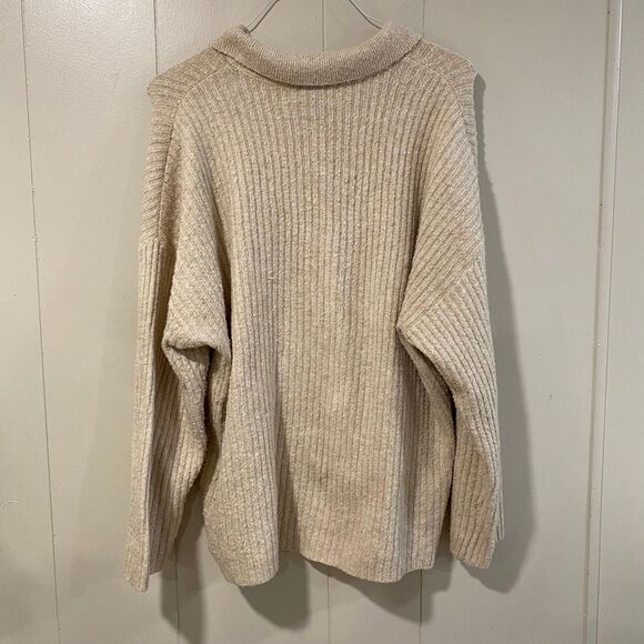 American Eagle Ribbed Button Front Cardigan Women’s Medium – Beige Collared Swea - Picture 2 of 8